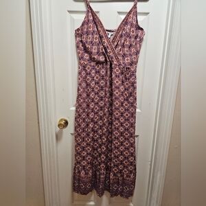 Maurices Maxi Dress L NWT Beige Neutral Boho Ruffle Hem Adjustable Straps Elasti